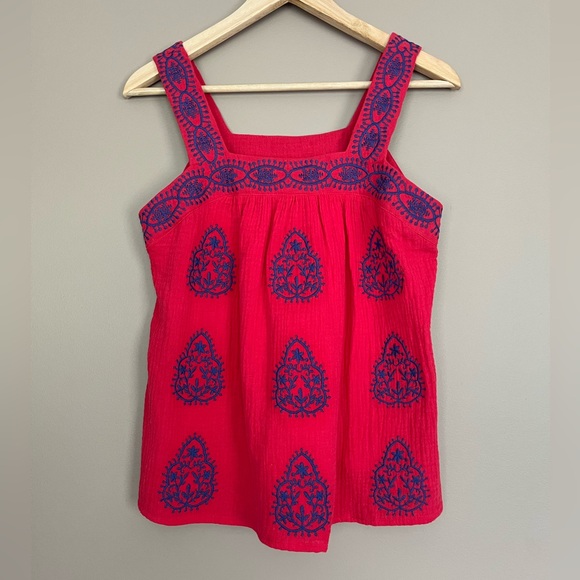 {Skies Are Blue} Embroidered Tank Top in Red & Blue - Womens XS -  NWT - Picture 1 of 8